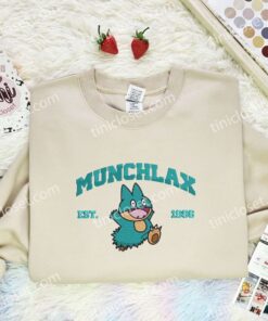 Munchlax Est 1996 Embroidered Shirt, Pokemon Embroidered Hoodie, Anime Embroidered T Shirt (2)