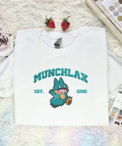 Munchlax Est 1996 Embroidered Shirt, Pokemon Embroidered Hoodie, Anime Embroidered T Shirt (3)
