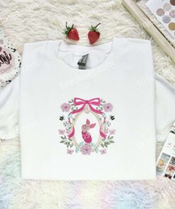 Piglet Coquette Frame Embroidered Shirt, Disney Characters Embroidered Hoodie, Cartoon Embroidered T Shirt (1)