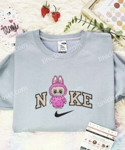 Pink Labubu Fluffy Monster Embroidered Shirt, Art Toy Embroidered Hoodie, Best Gift Idea (1)