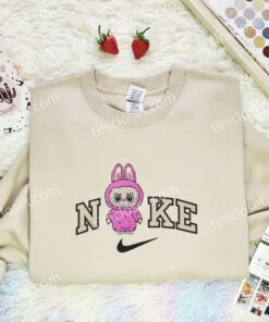 Pink Labubu Fluffy Monster Embroidered Shirt, Art Toy Embroidered Hoodie, Best Gift Idea (2)