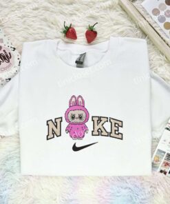 Pink Labubu Fluffy Monster Embroidered Shirt, Art Toy Embroidered Hoodie, Best Gift Idea (3)