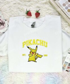 Pikachu Est 1996 Embroidered Shirt, Pokemon Embroidered Hoodie, Anime Embroidered Sweatshirt (2)