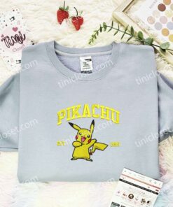 Pikachu Est 1996 Embroidered Shirt, Pokemon Embroidered Hoodie, Anime Embroidered Sweatshirt (3)