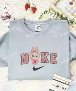 Pink Labubu With Heart Embroidered Shirt, Art Toy Embroidered Hoodie, Best Gift Idea (2)