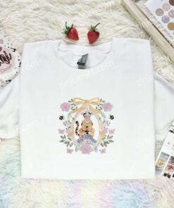 Pooh And Friends Coquette Frame Embroidered Shirt, Disney Characters Embroidered Hoodie, Cartoon Embroidered T Shirt (1)