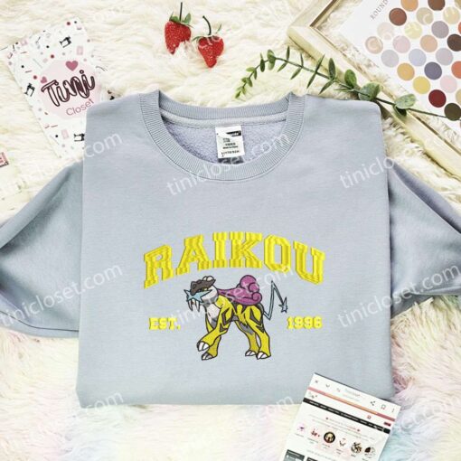 Raikou Est 1996 Embroidered Shirt, Pokemon Embroidered Hoodie, Anime Embroidered Sweatshirt