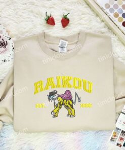 Raikou Est 1996 Embroidered Shirt, Pokemon Embroidered Hoodie, Anime Embroidered Sweatshirt (2)