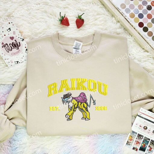Raikou Est 1996 Embroidered Shirt, Pokemon Embroidered Hoodie, Anime Embroidered Sweatshirt