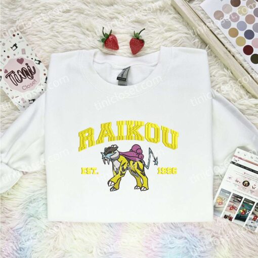Raikou Est 1996 Embroidered Shirt, Pokemon Embroidered Hoodie, Anime Embroidered Sweatshirt