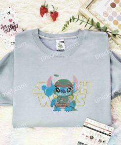 Stitch Boba Fett Embroidered Shirt, Star Wars Movie Embroidered Hoodie, Disney Characters Embroidered Sweatshirt (2)