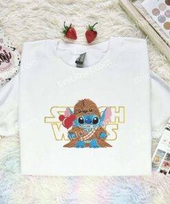 Stitch Cosplay Chewbacca Embroidered Shirt, Star Wars Movie Embroidered Hoodie, Disney Characters Embroidered Sweatshirt (1)
