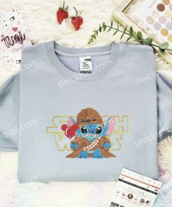 Stitch Cosplay Chewbacca Embroidered Shirt, Star Wars Movie Embroidered Hoodie, Disney Characters Embroidered Sweatshirt (2)