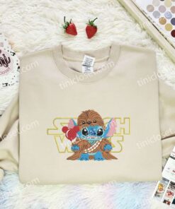 Stitch Cosplay Chewbacca Embroidered Shirt, Star Wars Movie Embroidered Hoodie, Disney Characters Embroidered Sweatshirt (3)