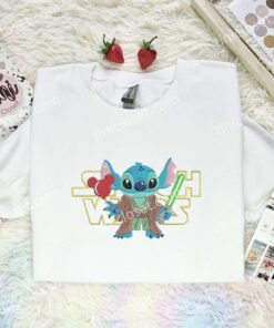 Stitch Cosplay Yoda Embroidered Shirt, Star Wars Movie Embroidered Hoodie, Disney Characters Embroidered Sweatshirt (1)