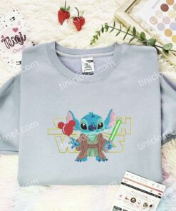 Stitch Cosplay Yoda Embroidered Shirt, Star Wars Movie Embroidered Hoodie, Disney Characters Embroidered Sweatshirt (2)