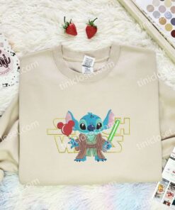 Stitch Cosplay Yoda Embroidered Shirt, Star Wars Movie Embroidered Hoodie, Disney Characters Embroidered Sweatshirt (3)
