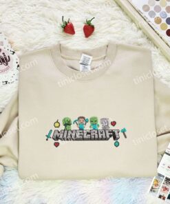 Funny Minecraft Characters Embroidered Shirt, Cartoon Embroidered Hoodie, Video Game Characters Embroidered T Shirt (1)