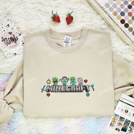 Funny Minecraft Characters Embroidered Shirt, Cartoon Embroidered Hoodie, Video Game Characters Embroidered T-Shirt