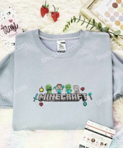Funny Minecraft Characters Embroidered Shirt, Cartoon Embroidered Hoodie, Video Game Characters Embroidered T Shirt (3)