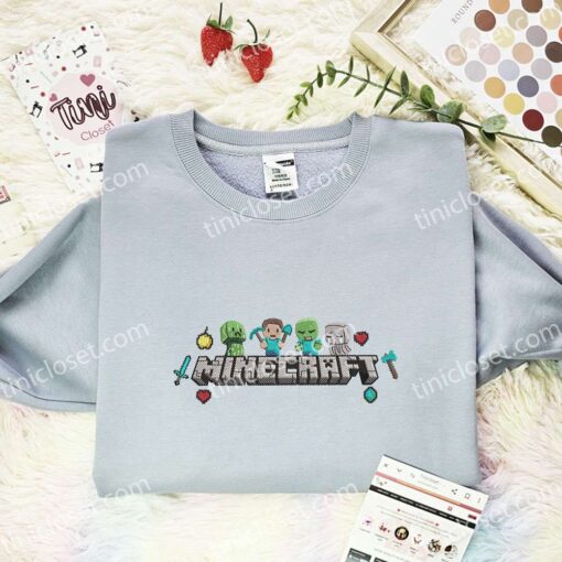 Funny Minecraft Characters Embroidered Shirt, Cartoon Embroidered Hoodie, Video Game Characters Embroidered T-Shirt