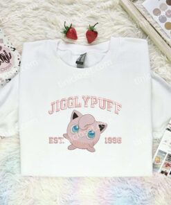 Jigglypuff Est 1996 Embroidered Shirt, Pokemon Embroidered Hoodie, Anime Embroidered T Shirt (1)