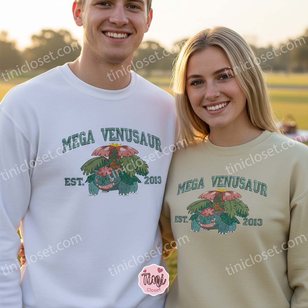 Pokemon Mega Venusaur Embroidered Sweatshirt, Anime Embroidered Hoodie, Venusaur Evolution Crewneck Pokemon Mega Venusaur Embroidered Sweatshirt, Anime Embroidered Hoodie, Venusaur Evolution Crewneck