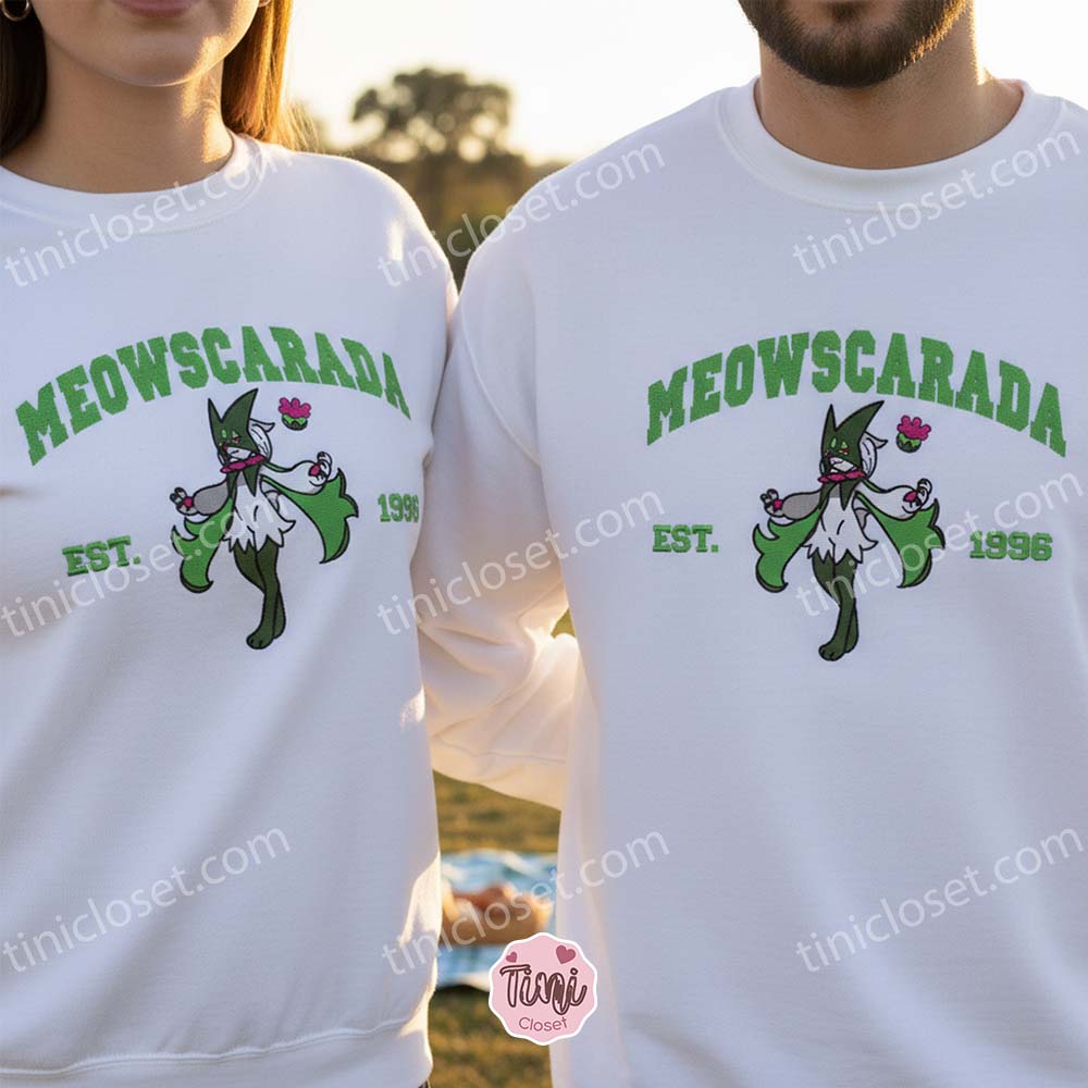 Pokemon Meowscarada Embroidered Sweatshirt, Anime Hoodie, Gen 9 Starter Crewneck Pokemon Meowscarada Embroidered Sweatshirt, Anime Hoodie, Gen 9 Starter Crewneck
