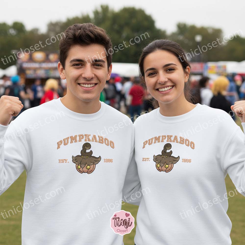 Pokemon Pumpkaboo Embroidered Sweatshirt, Cute Ghost Type Anime Crewneck, Anime Gift for Gamer Pokemon Pumpkaboo Embroidered Sweatshirt, Cute Ghost Type Anime Crewneck, Anime Gift for Gamer