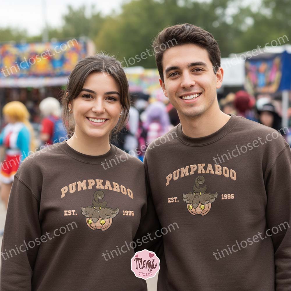 Pokemon Pumpkaboo Embroidered Sweatshirt, Cute Ghost Type Anime Crewneck, Anime Gift for Gamer Pokemon Pumpkaboo Embroidered Sweatshirt, Cute Ghost Type Anime Crewneck, Anime Gift for Gamer