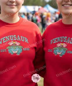 Pokemon Venusaur Embroidered Hoodie, Gen 1 Grass Type Pokemon Sweatshirt, Minimalist Embroidered Anime Gift for Men & Women (1)