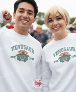 Pokemon Venusaur Embroidered Hoodie, Gen 1 Grass Type Pokemon Sweatshirt, Minimalist Embroidered Anime Gift for Men & Women (2)