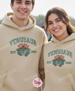 Pokemon Venusaur Embroidered Hoodie, Gen 1 Grass Type Pokemon Sweatshirt, Minimalist Embroidered Anime Gift for Men & Women (3)