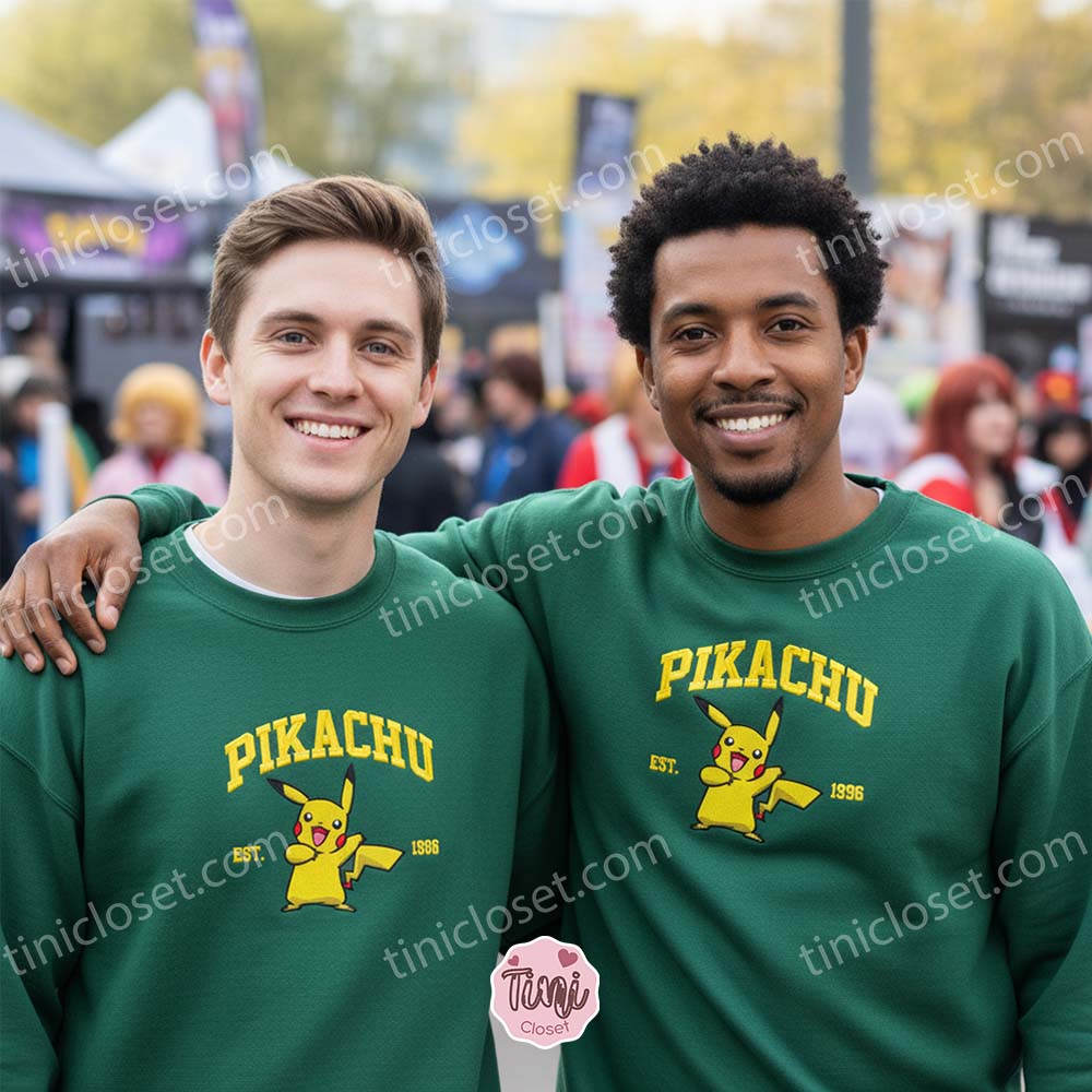 Embroidered Pikachu Hoodie and Crewneck, Cute Pokemon Gift for Him or Her, Retro 90s Gamer Merch Embroidered Pikachu Hoodie and Crewneck, Cute Pokemon Gift for Him or Her, Retro 90s Gamer Merch