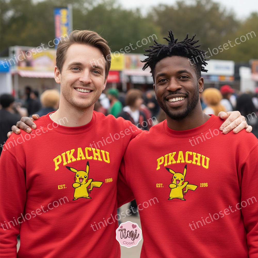 Embroidered Pikachu Hoodie and Crewneck, Cute Pokemon Gift for Him or Her, Retro 90s Gamer Merch Embroidered Pikachu Hoodie and Crewneck, Cute Pokemon Gift for Him or Her, Retro 90s Gamer Merch