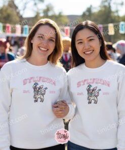 Sylveon Pokemon Embroidered Hoodie and Crewneck, Cute Eeveelution T shirt, Anime Varsity Streetwear (3)