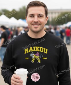 Embroidered Raikou Pokemon Shirt, Legendary Electric Pokemon Crewneck, Vintage Anime Streetwear (1)