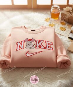 Piglet Candy Cane Christmas Embroidered Shirt, Winnie The Pooh Disney Embroidered Hoodie, Christmas Embroidered T-shirt 2 Nike pooh candy cane christmas couple (2)123