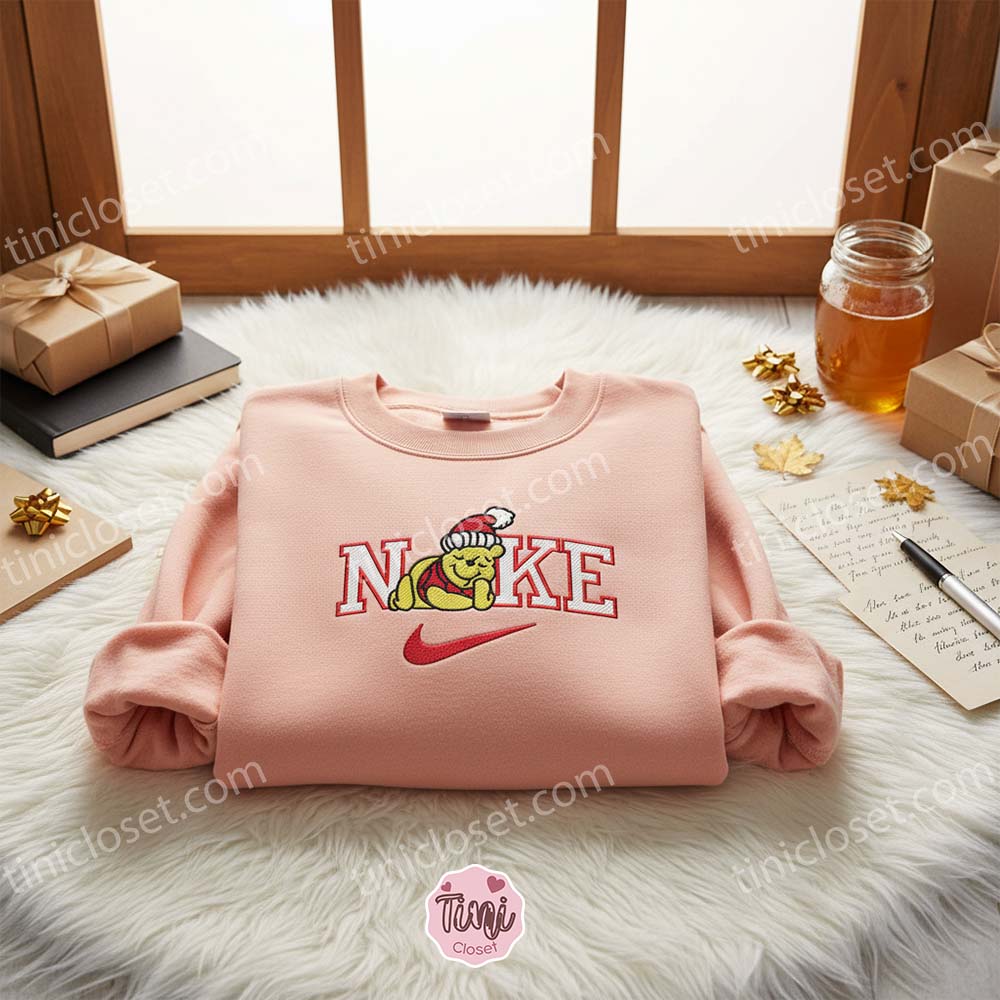 Pooh Xmas Sleeping Embroidered Shirt, Winnie The Pooh Disney Embroidered Hoodie, Christmas Embroidered Sweatshirt Pooh Xmas Sleeping Embroidered Shirt, Winnie The Pooh Disney Embroidered Hoodie, Christmas Embroidered Sweatshirt