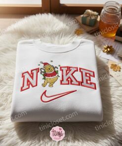 Pooh Candy Cane Christmas Embroidered Shirt, Winnie The Pooh Disney Embroidered Shirt, Christmas Embroidered T-shirt