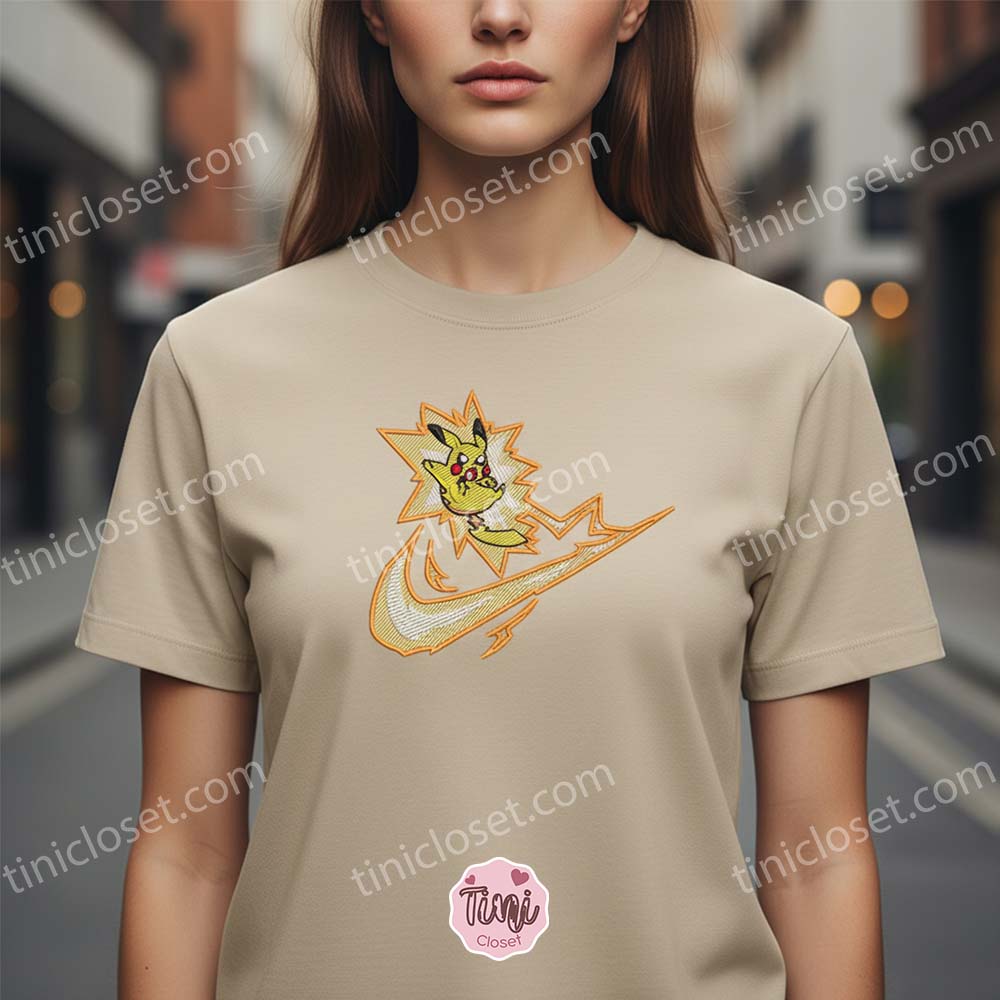 Electric Pikachu Embroidered Sweatshirt, Pokemon x Swoosh Anime Hoodie, Pokemon Gift Electric Pikachu Embroidered Sweatshirt, Pokemon x Swoosh Anime Hoodie, Pokemon Gift
