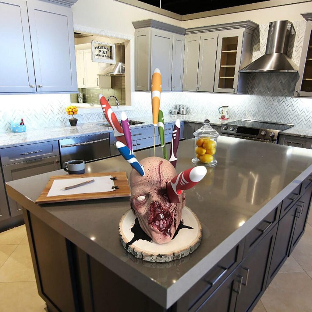 This zombie head knife holder might give somebody a heart attack.