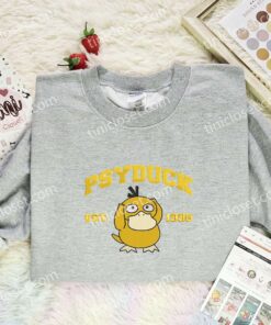 Psyduck Embroidered Shirt, Pokemon Embroidered Hoodie, Anime Embroidered Sweatshirt (3)