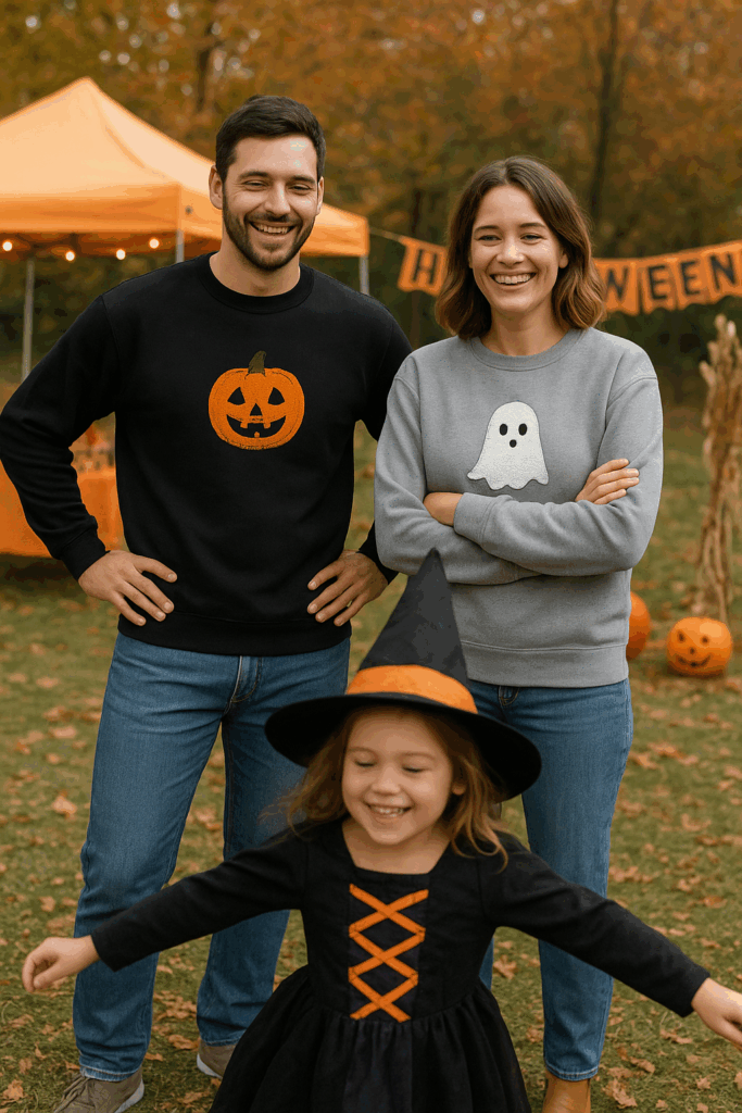 For parents on the go, embroidered Halloween shirts are the perfect solution.