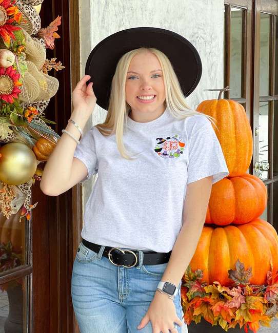 An embroidered Halloween shirt can be worn throughout the season.