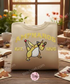 Ampharos Embroidered Sweatshirt, Pokemon Vintage Anime Est 1996 Crewneck, Just Because Gift for Him or Her (2)