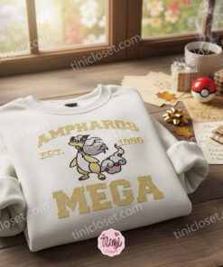 Mega Ampharos Embroidered Sweatshirt, Bestie matching shirts for Pokemon Lovers, Cute Anime Crewneck