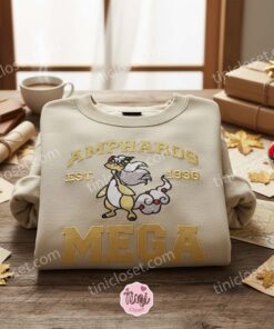 Mega Ampharos Embroidered Sweatshirt – Bestie matching shirts for Pokemon Lovers, Cute Anime Crewneck (3)