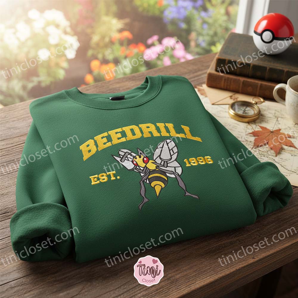 Beedrill Est 1996 Pokemon Embroidery Sweatshirt, Vintage Bug Type Crewneck, Boyfriend Hoodie Gift For Retro Gamers