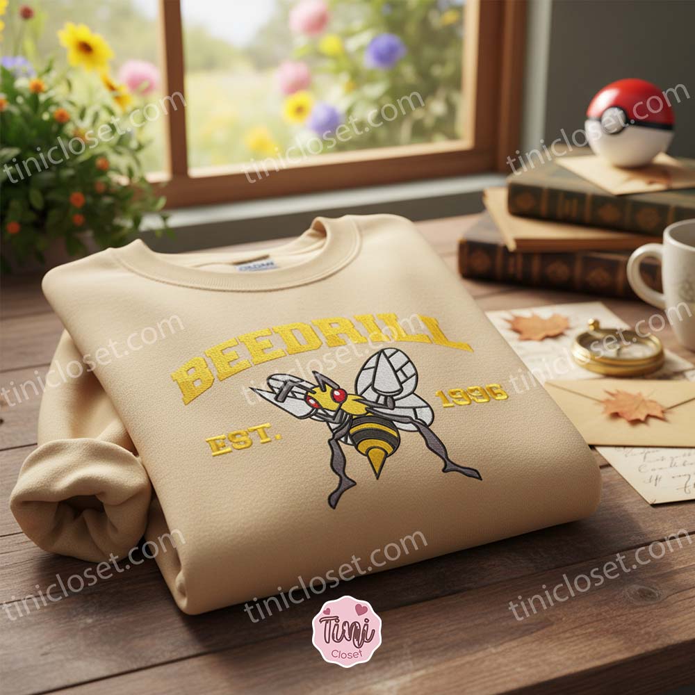 Beedrill Est 1996 Pokemon Embroidery Sweatshirt, Vintage Bug Type Crewneck, Boyfriend Hoodie Gift For Retro Gamers